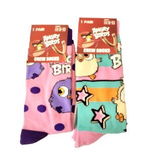 Angry Birds Adult 2-pair Video Game Cartoon Novelty Size 6-12 Socks NWT